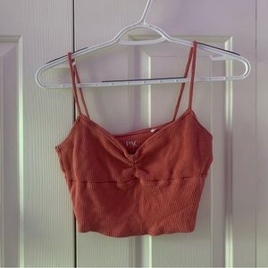 salmon-pink cropped tank top